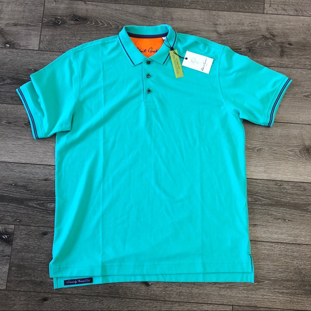 ROBERT GRAHAM Solid SEAFOAM S/S Polo SHIRT sz M